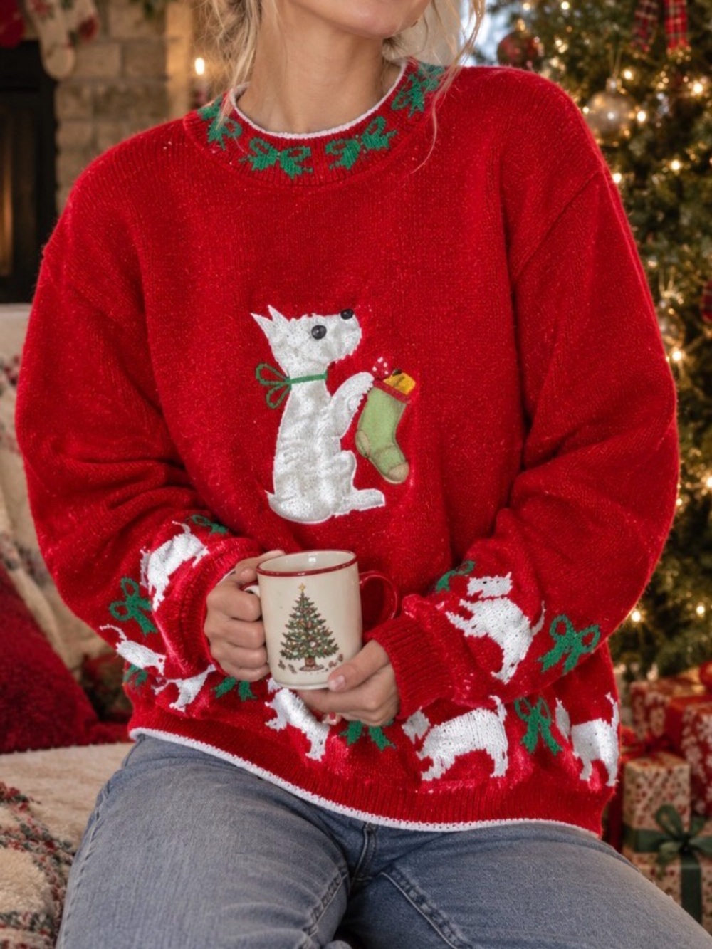 Vintage Christmas Women’s Scotty Dog Sweater